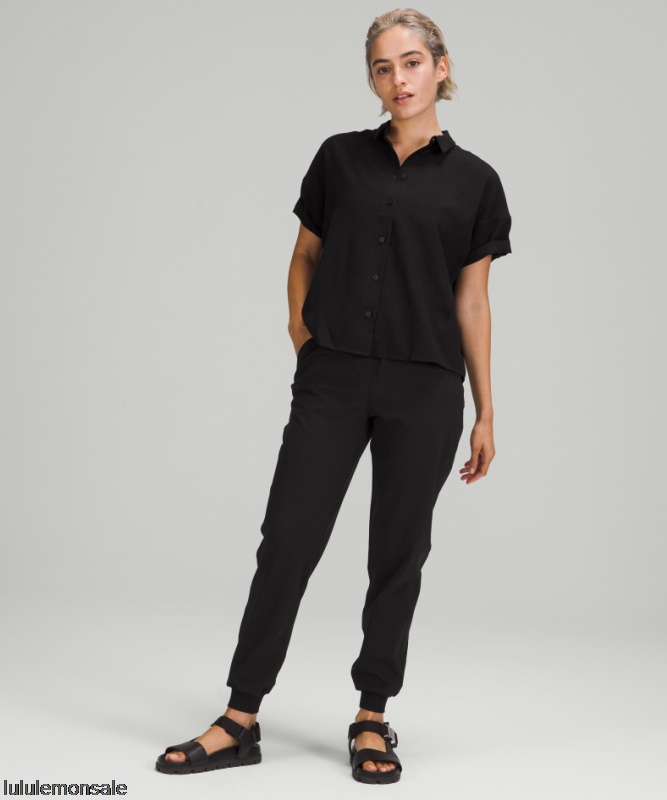 Lululemon Damen DELULU217 | Lululemon Deutschland Schwarze Stretch-Jogginghose Mit Hohem Bund In Voller Länge